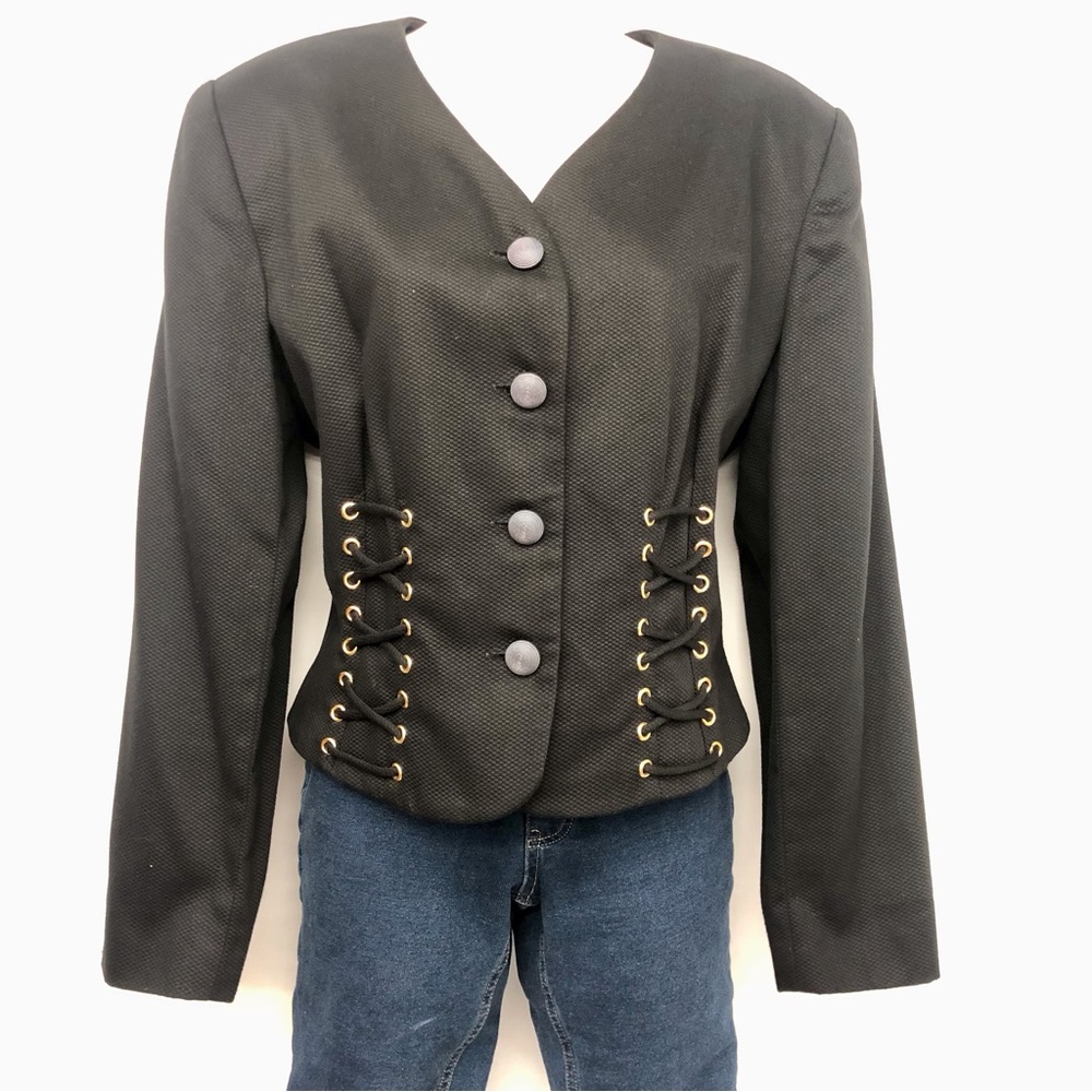 Scaasi Black Whimsygoth Y2k Corsett Lace Jacket - Picture 3 of 16